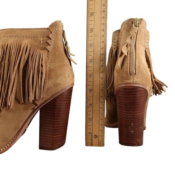 Cynthia Vincent Shoes Womens 9 Booties Fringe Leather Block Heel Fashion Western - Picture 5 of 15